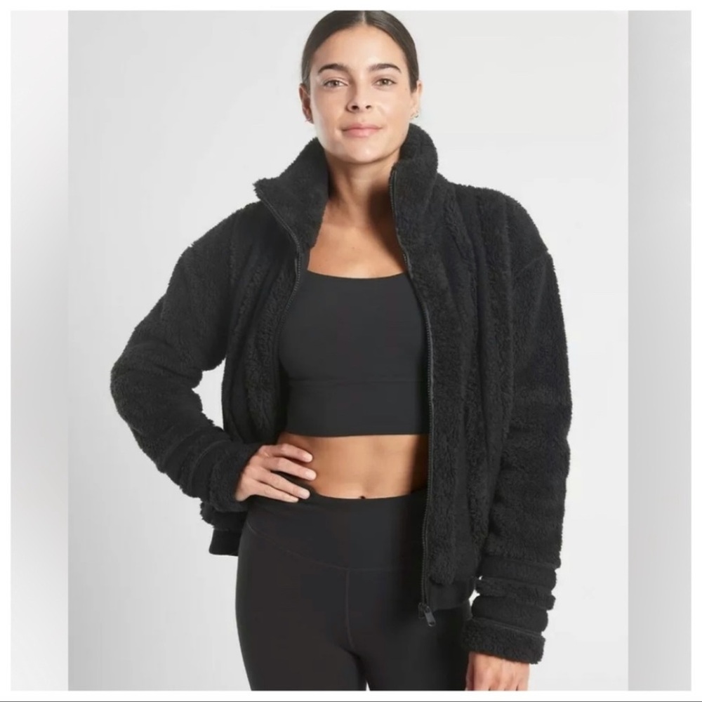 ATHLETA Willow Fleece Sherpa Jacket Black Size Small Retail $139 - Picture 2 of 9